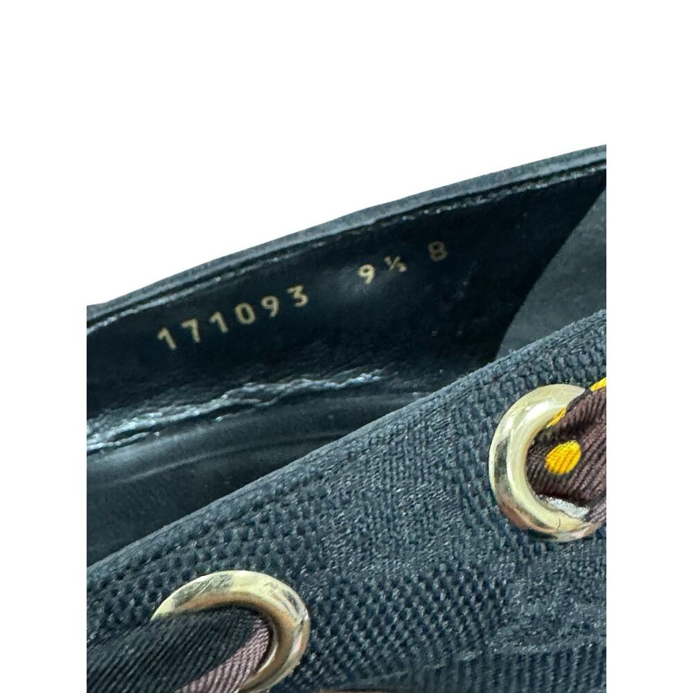 Gucci Guccissima Scarf Bow Heels Black Open Toe Pumps Ribbon Size 9.5 Luxury - Picture 9 of 14